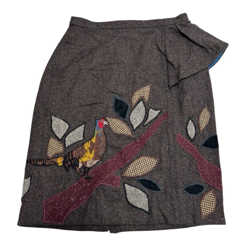 Anthropologie Brown Maxi Skirt with Multicolor Leaf Appliqué - Picture 2 of 13